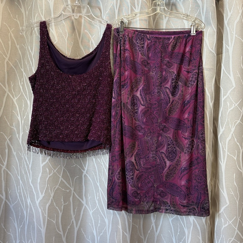 Charlotte Russe Purple and Pink Paisley Skirt Set top size L and skirt size M - Picture 4 of 6